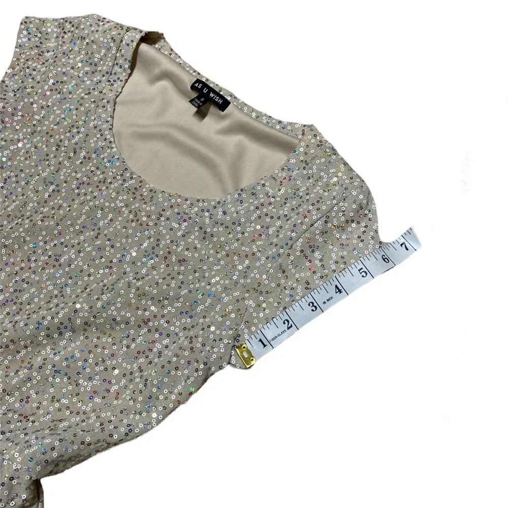As U Wish Sequin Dress Skater Fit And Flare Multicolor Lined Short Sleeve